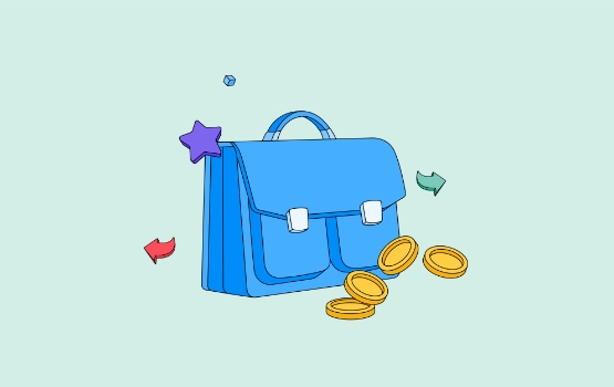 Business finance illustration with a briefcase and coins